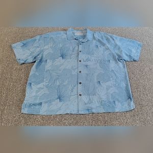 Tommy Bahama Mens Shirt Blue Adult XXL  Silk Floral Button Up Camp Casual Beach